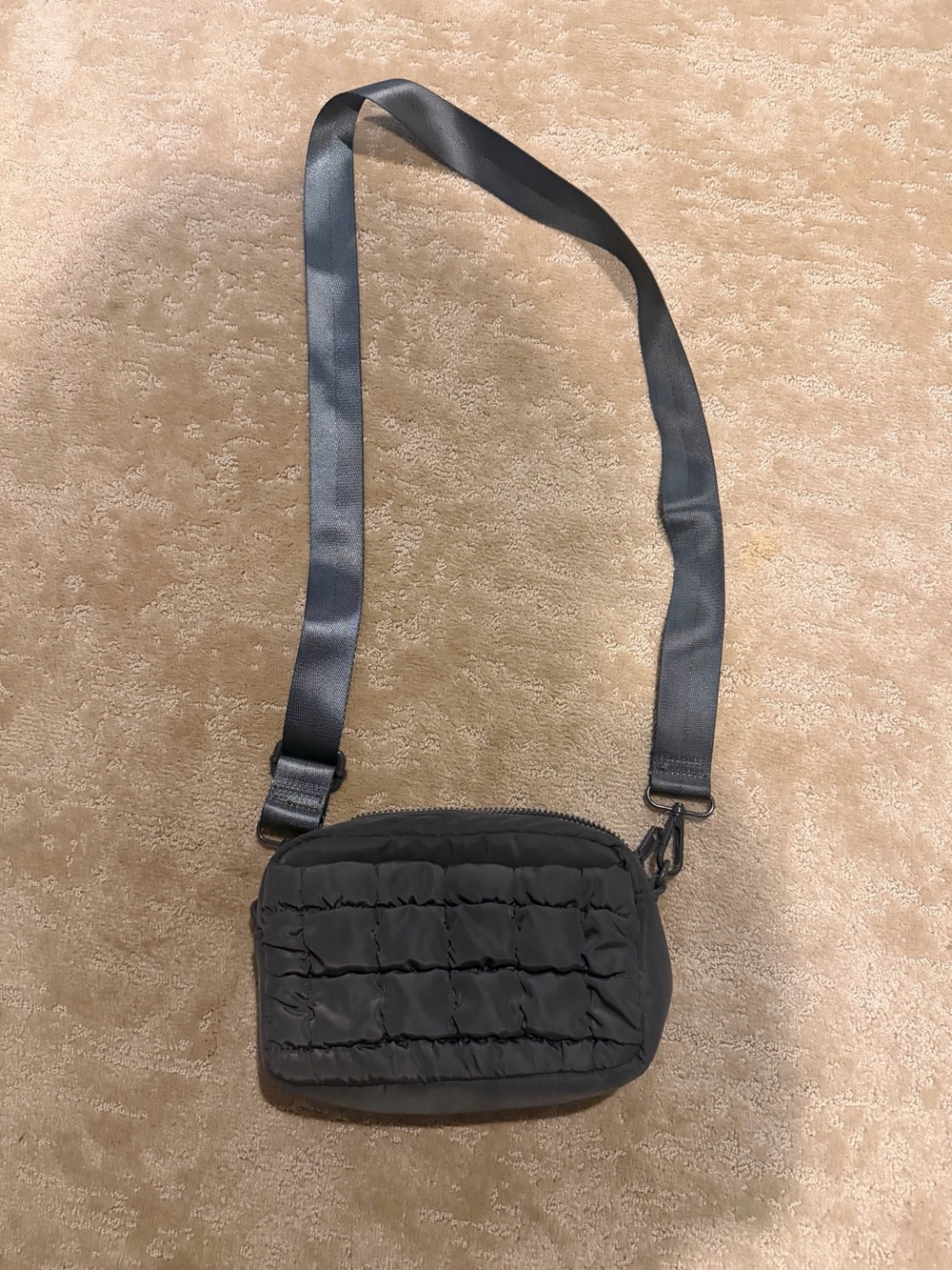 Sol and Selene Charcoal Quilted Crossbody Bag with Wide Strap